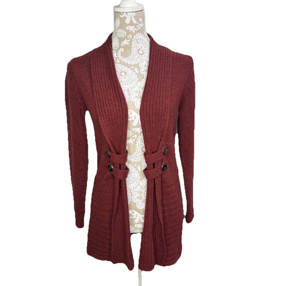 Fortune & Ivy Cardigan Size S in Rust Knit Sweater Button Long Sleeve Soft